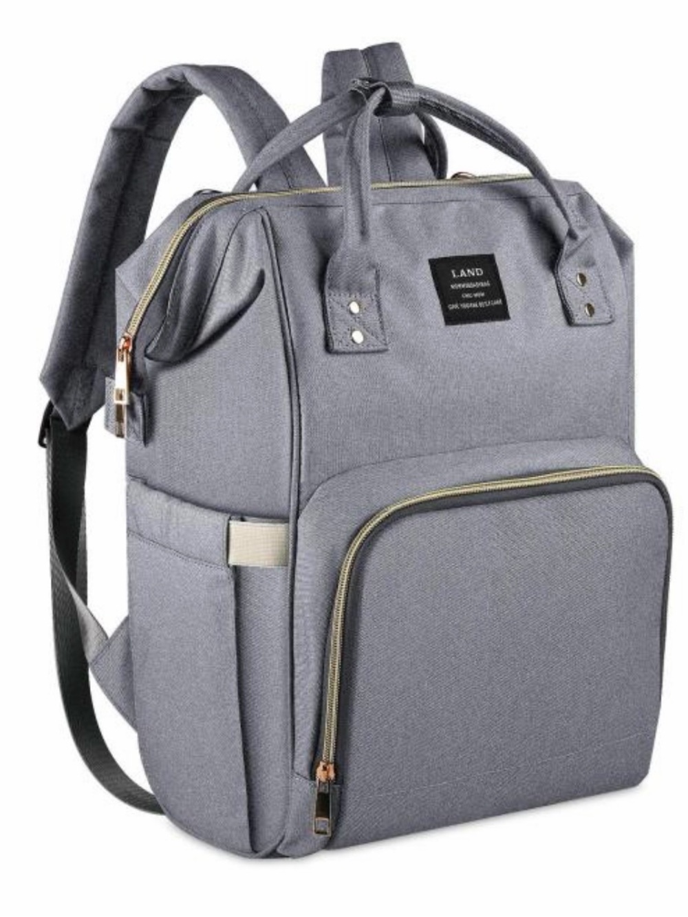 LAND Gray Convertible Women’s Backpack Tote with Gold Zippers